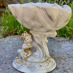 Vintage mermaid soap dish, candle, planter